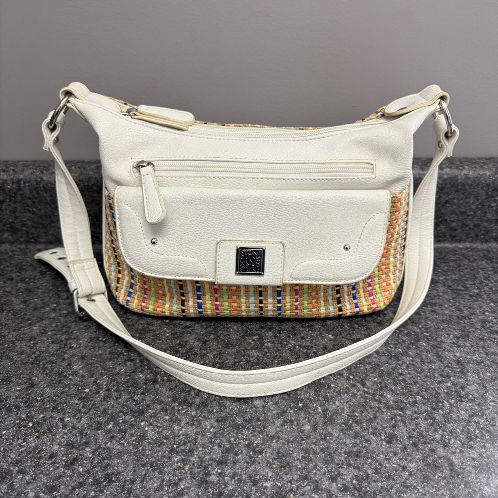 Stone & Co Cohasset Purse Satchel White Basket Weave Shoulder Crossbody Bag